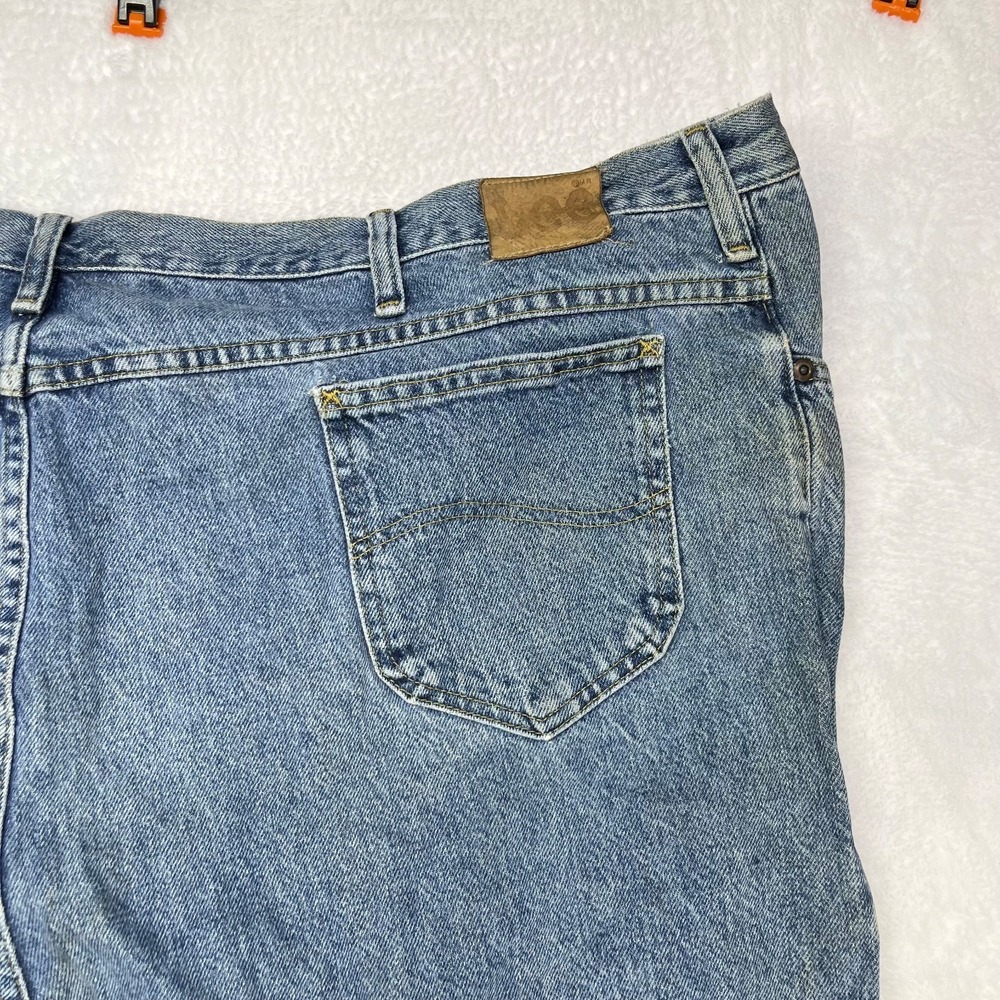 Lee Straight Leg Jeans Mens Blue Denim High Rise Pockets Classic Zip Fly - 50X27 - Picture 9 of 13